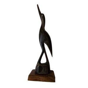 VTG Hand Carved Water Buffalo Horn Crane Egret Heron Bird 6" Figurine Statue